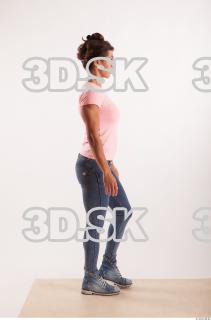 Walking pose blue jeans pink t shirt of Oxana …